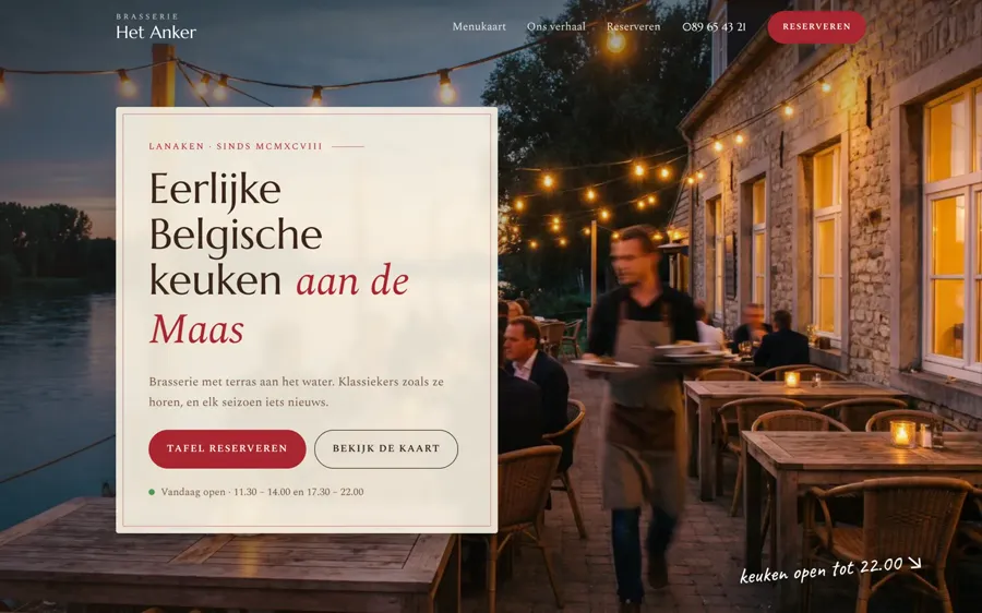Voorbeeldsite voor een fictieve brasserie, gemaakt door Novo Digitaal